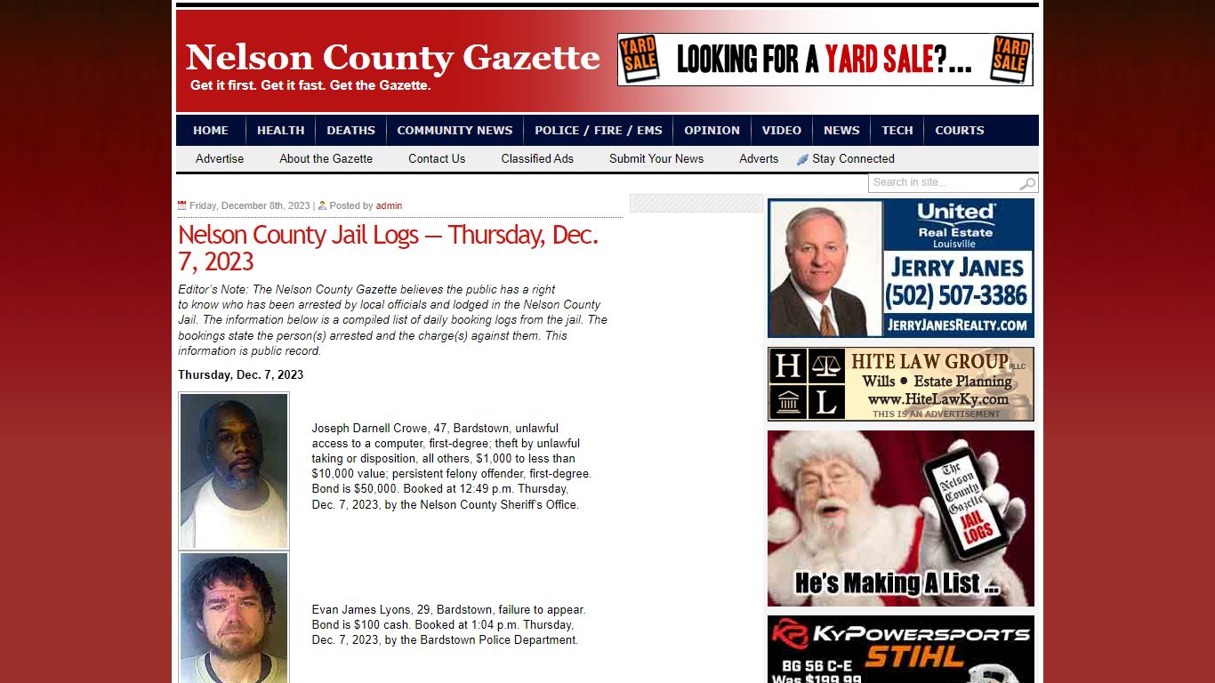 Nelson County Jail Logs — Thursday, Dec. 7, 2023